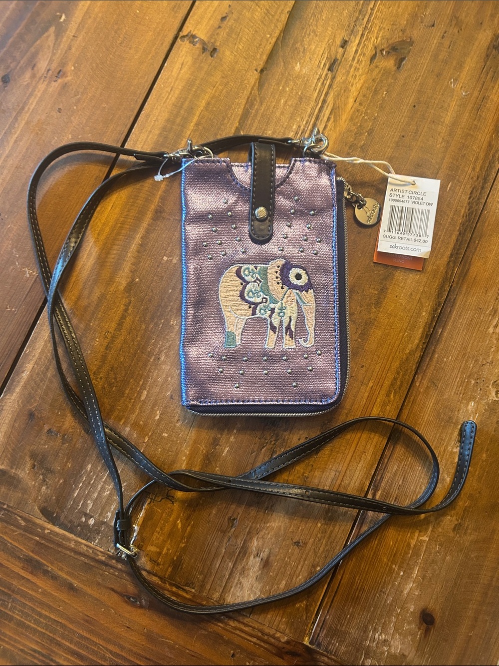 Sakroots Purple Elephant Crossbody Phone Bag